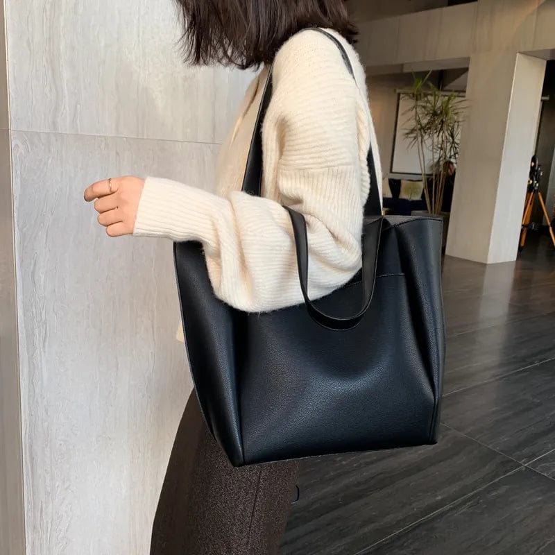 Sac à main cabas femme marron en cuir PU, style tote bag, idéal pour toutes occasions.