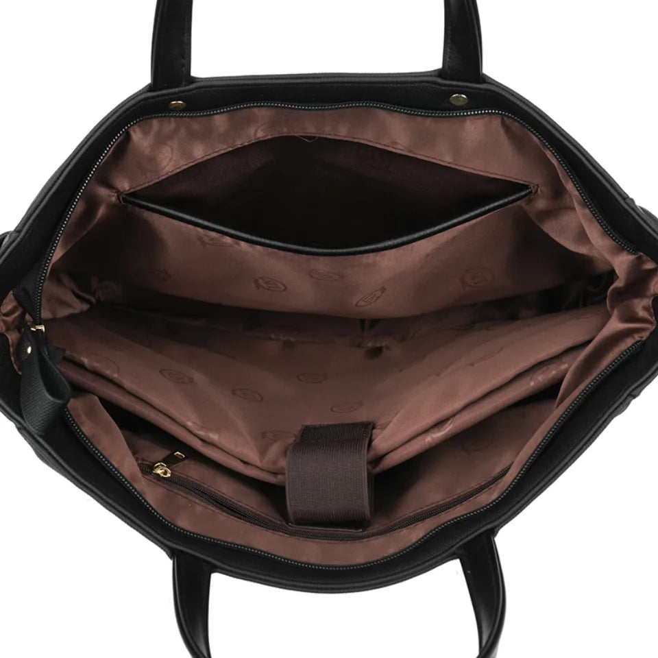 Sac Élise, grand format, couleur café, parfait pour transporter livres et ordinateur portable.