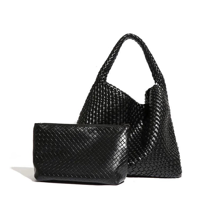 Sac à main cabas tressé gris foncé, polyvalent et chic, idéal pour le travail ou le shopping.