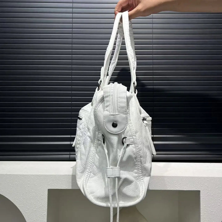 Sac épaule blanc grand format, élégant et pratique pour femme, en cuir PU, pour cours ou bureau.