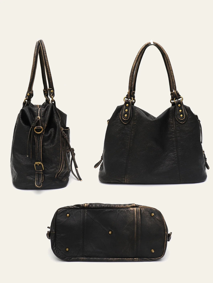 Dos du sac de cours femme grand format, en similicuir, design élégant et pratique pour étudiante.