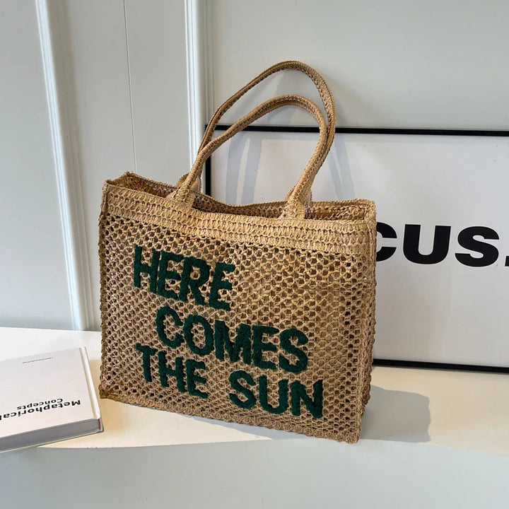Grand sac à main en paille tressée pour femme, style estival chic et fonctionnel