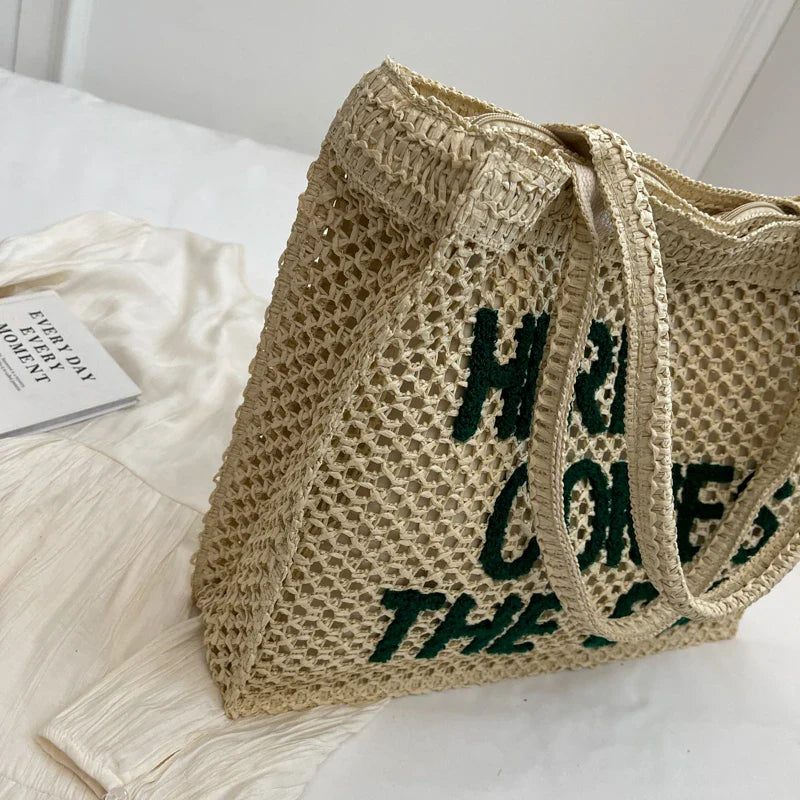 Sac en paille élégant pour femmes, grand volume pour contenir toutes les affaires de plage