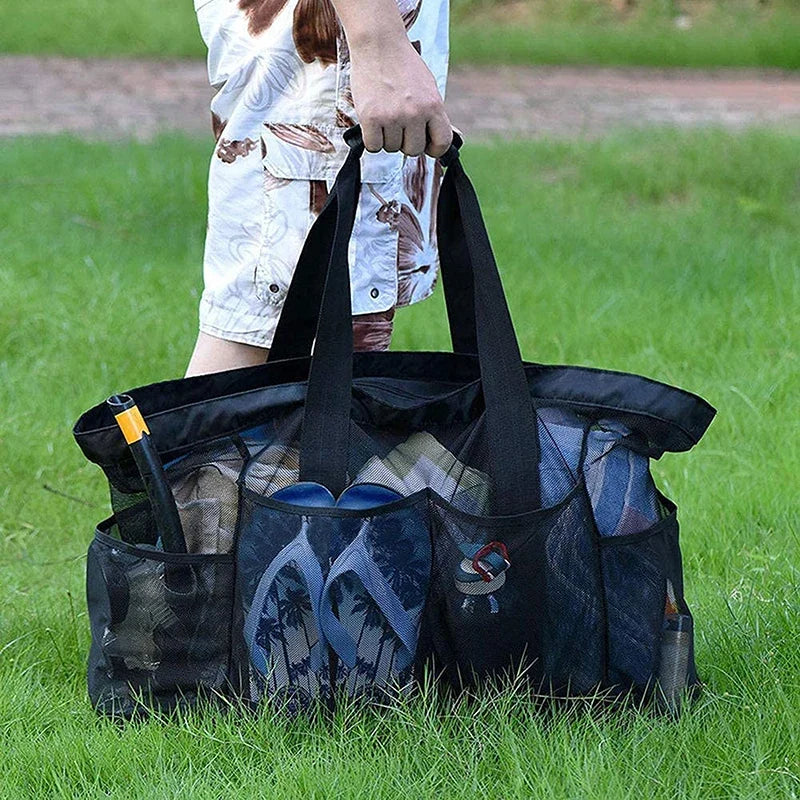 Sac de plage XL noir en tissu Oxford, parfait pour l'organisation de vos affaires de voyage et piscine.