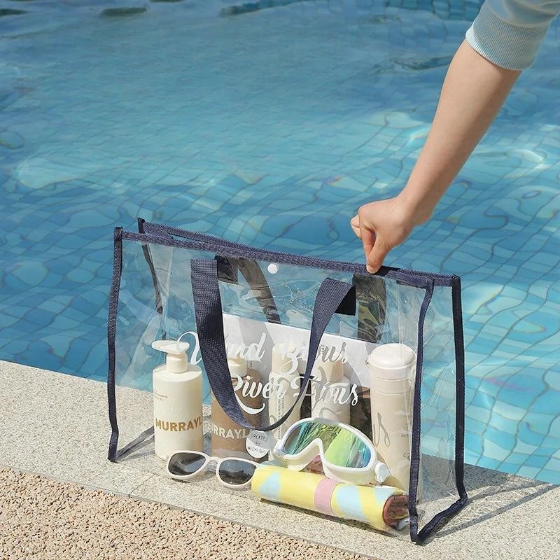Sac de plage fourre-tout transparent, idéal pour les accessoires de vacances, résistant à l'eau.