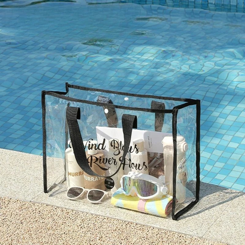 Sac femme transparent imperméable en PVC, sac d'été tendance pour la plage et les vacances.