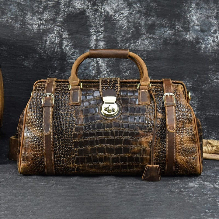 Sac de voyage en cuir véritable relief crocodile. Style vintage pour homme. Parfait pour les citadins.