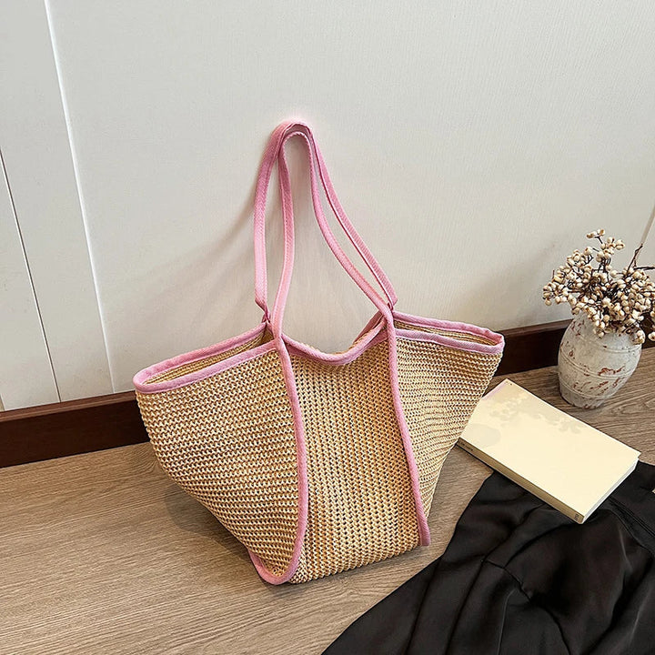 Grand sac fourre-tout de plage Hélios en paille tressée pour femme, style été décontracté