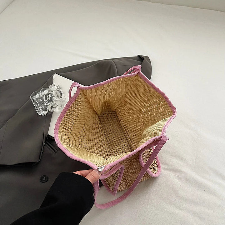 Accessoire de mode été : sac de plage fourre-tout Hélios en paille pour femme stylée
