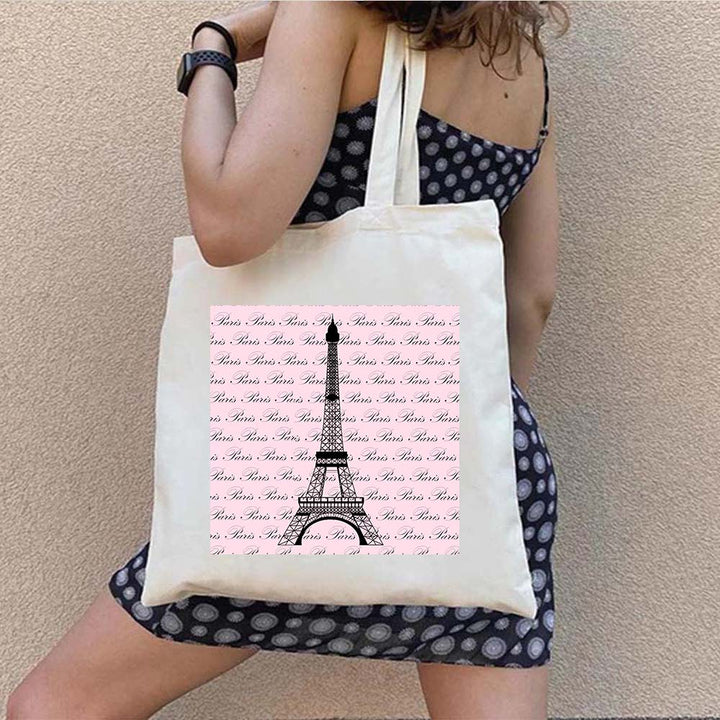 Grand sac fourre-tout en toile pour femme, motif Tour Eiffel Paris, idéal shopping/plage
