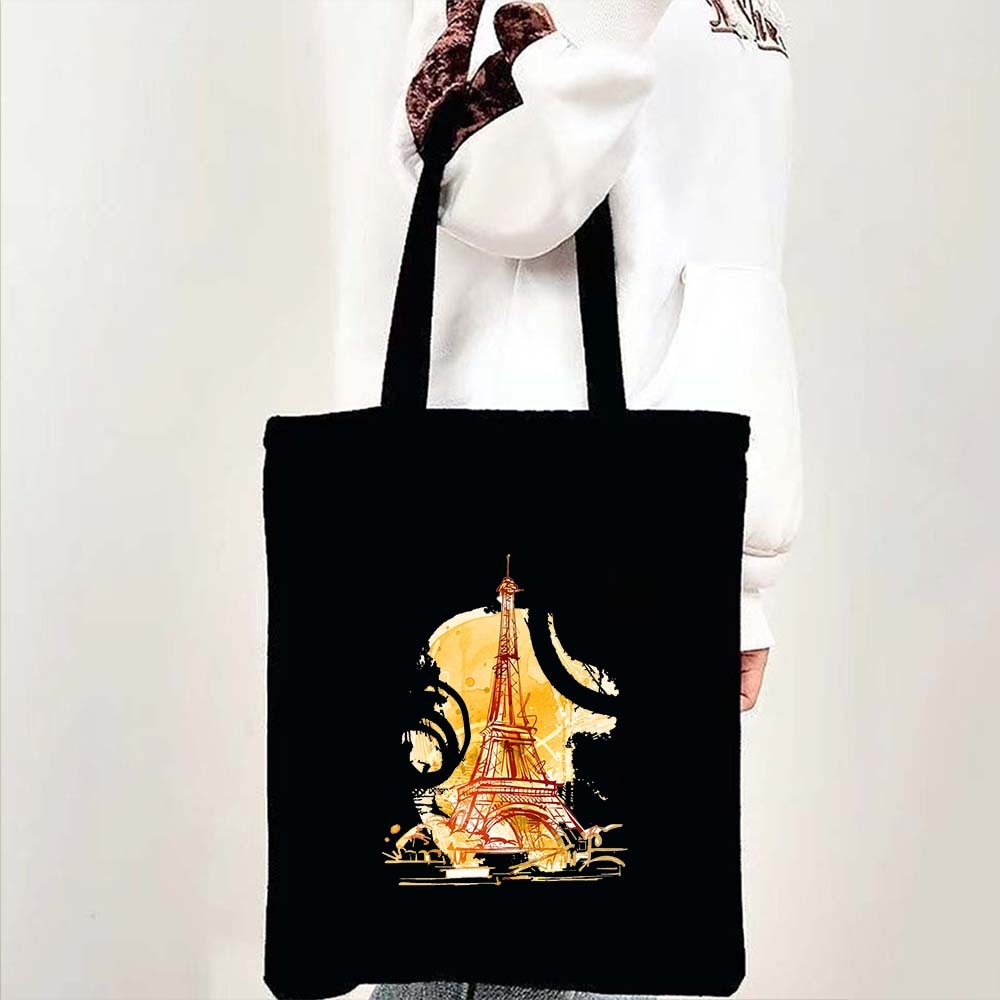 Sac en toile grand volume Tour Eiffel pour femme, idéal pour la plage ou les courses