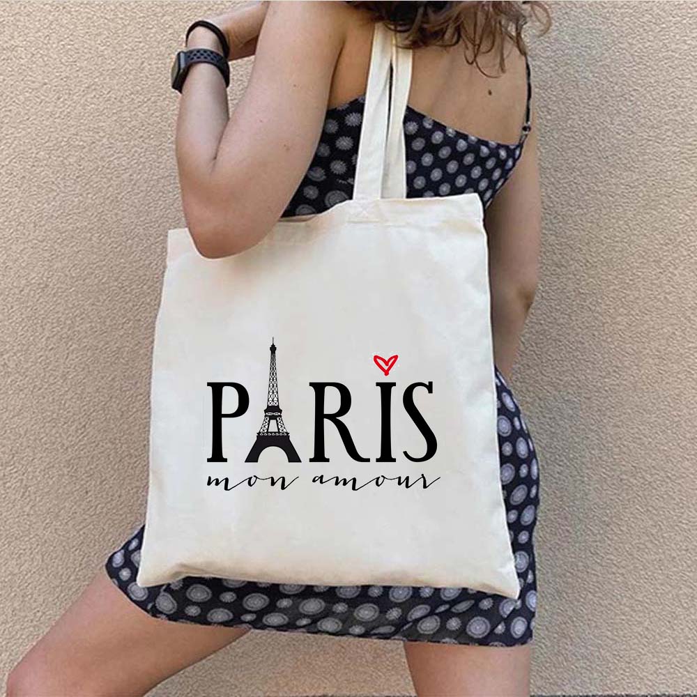 Sac en toile pour femme avec motif emblématique Tour Eiffel, style parisien chic