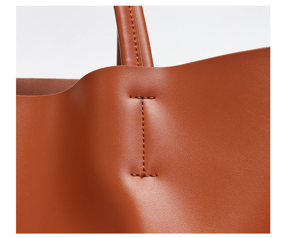 Sac à main femme en cuir véritable marron, grand format, accessoire mode quotidien.