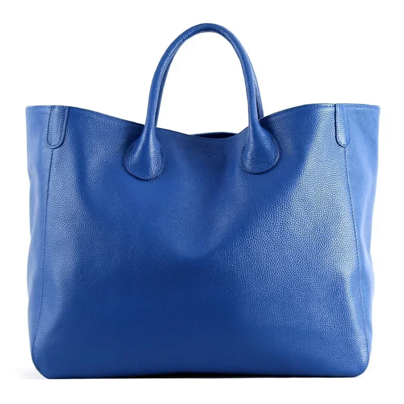 Grand sac à main femme en cuir bleu, élégant et spacieux, idéal pour le shopping ou le week-end.