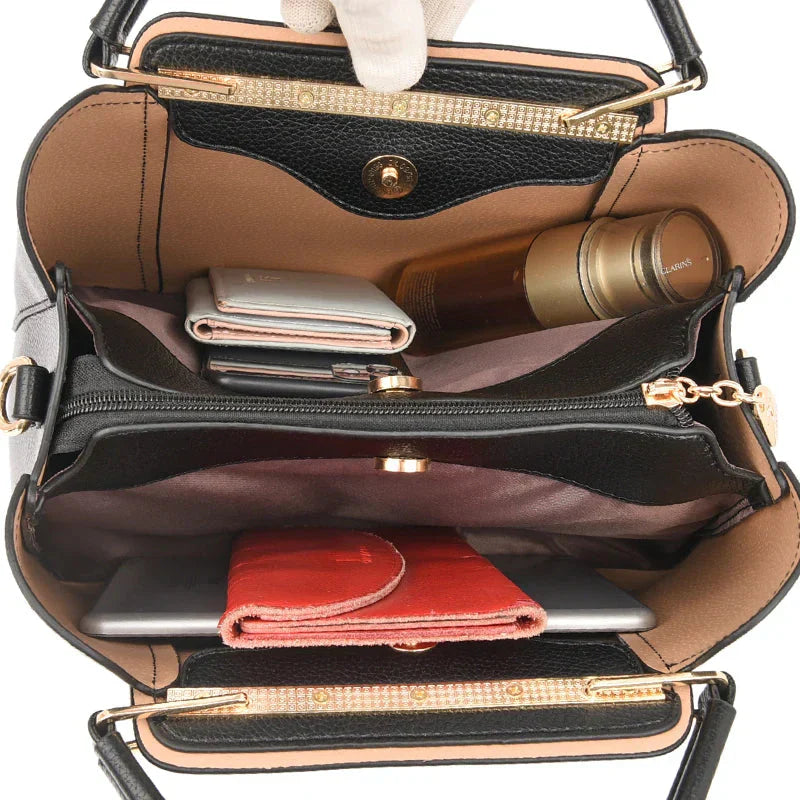 Cuir souple de haute qualité sur un grand sac à main femme, détail luxe, accessoire mode durable.