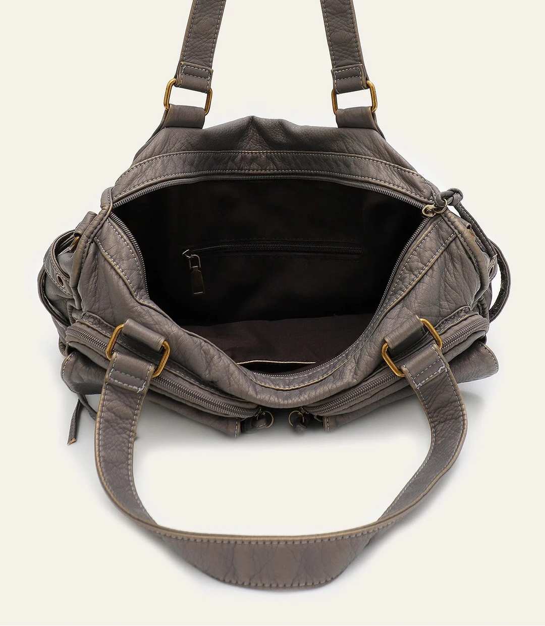 Sac à main femme gris XL polyvalent. Grand sac élégant en cuir synthétique pour le quotidien et les cours. Style chic.