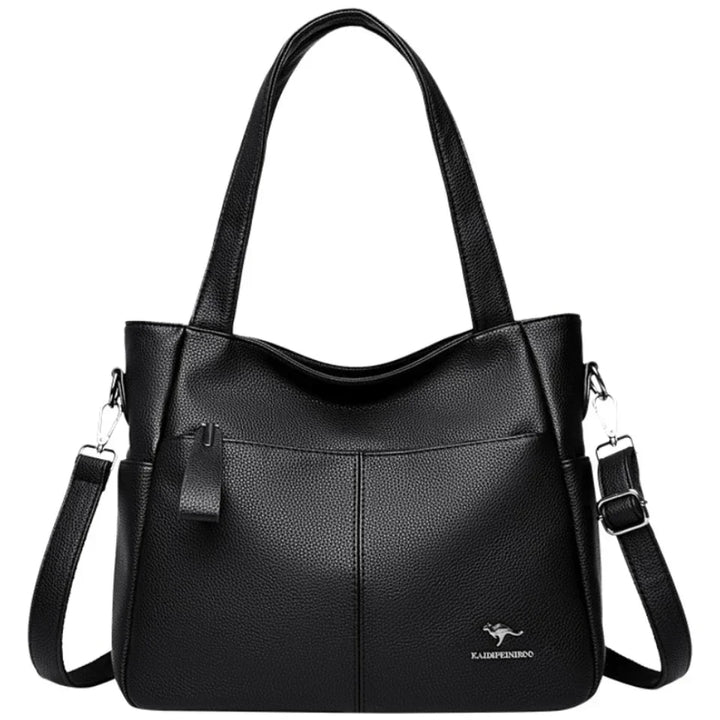 Grand sac à main noir élégant en cuir PU pour femme, parfait comme sac fourre-tout moderne.