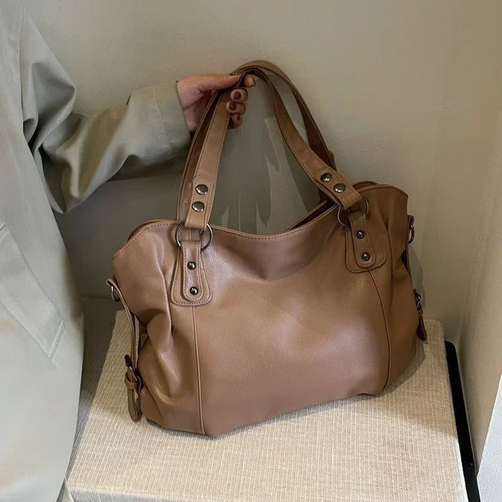 Grand sac à main en cuir véritable, parfait pour le travail, le shopping ou les loisirs.
