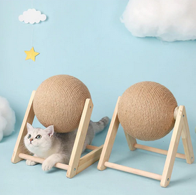 Griffoir à chat boule sisal : jouet durable et moderne pour chat.  Protège meubles, stimule le jeu.