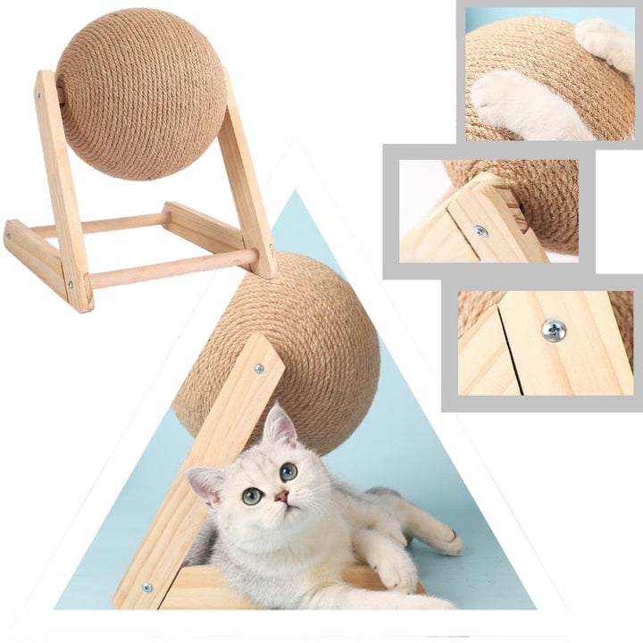 Griffoir à chat boule sisal : jouet durable et moderne pour chat.  Protège meubles, stimule le jeu.