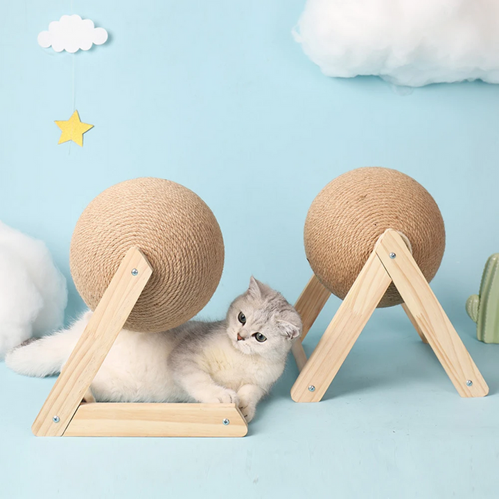Griffoir à chat boule sisal : jouet durable et moderne pour chat.  Protège meubles, stimule le jeu.