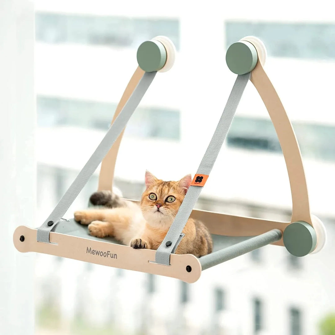 Hamac fenêtre chat, couchage stable ventouses.  Repos confortable et sécurisé pour votre félin.
