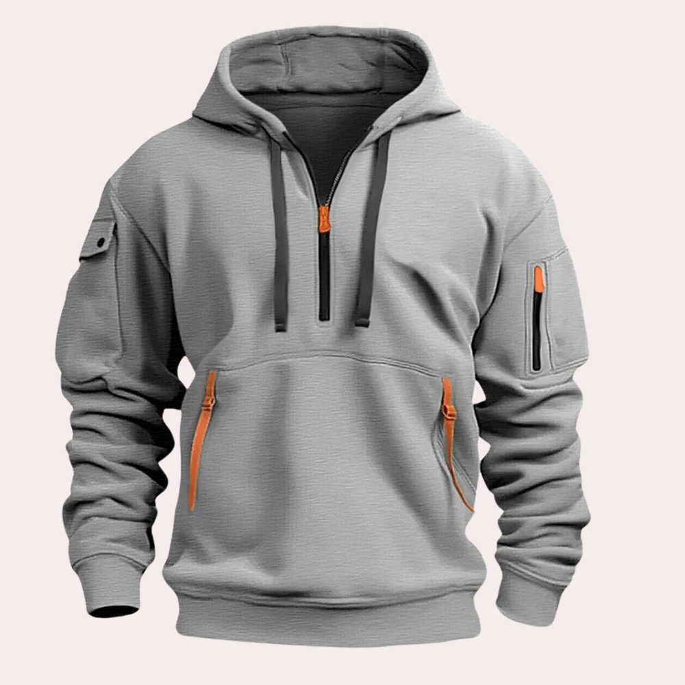 "Hoodie décontracté homme noir en coton doux, capuche ajustable, idéal pour style et confort quotidien"