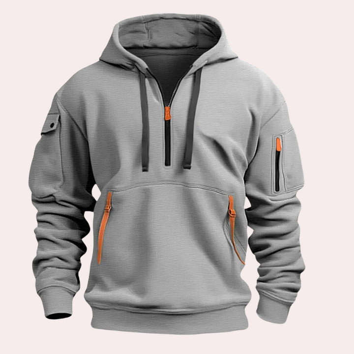 "Hoodie décontracté homme noir en coton doux, capuche ajustable, idéal pour style et confort quotidien"