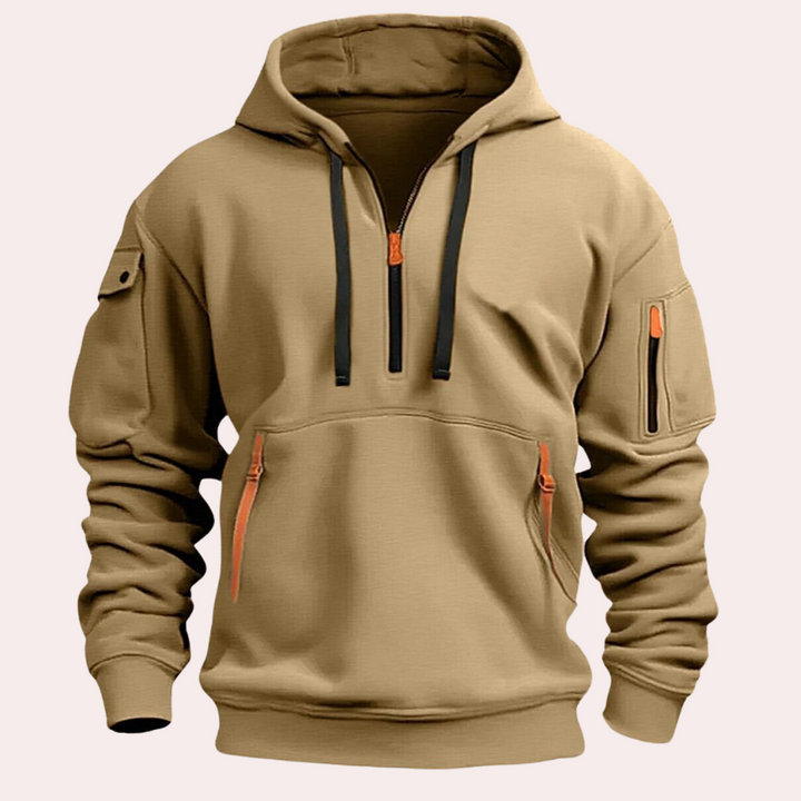 "Hoodie décontracté homme noir en coton doux, capuche ajustable, idéal pour style et confort quotidien"