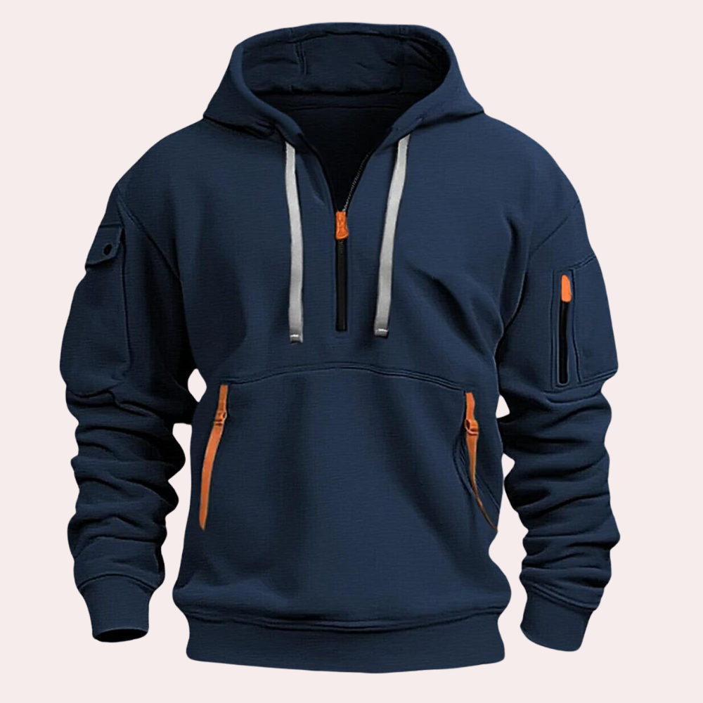 "Hoodie décontracté homme noir en coton doux, capuche ajustable, idéal pour style et confort quotidien"