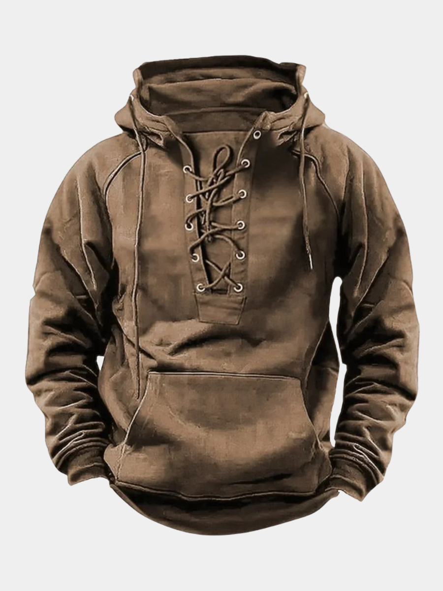 Hoodie robuste homme à lacets, idéal pour un style décontracté et des activités extérieures en automne-hiver.