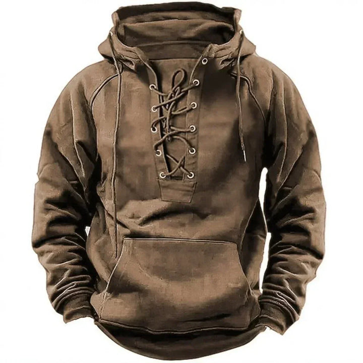 Sweat à capuche homme confortable, vêtement extérieur robuste avec lacets pour automne et hiver.