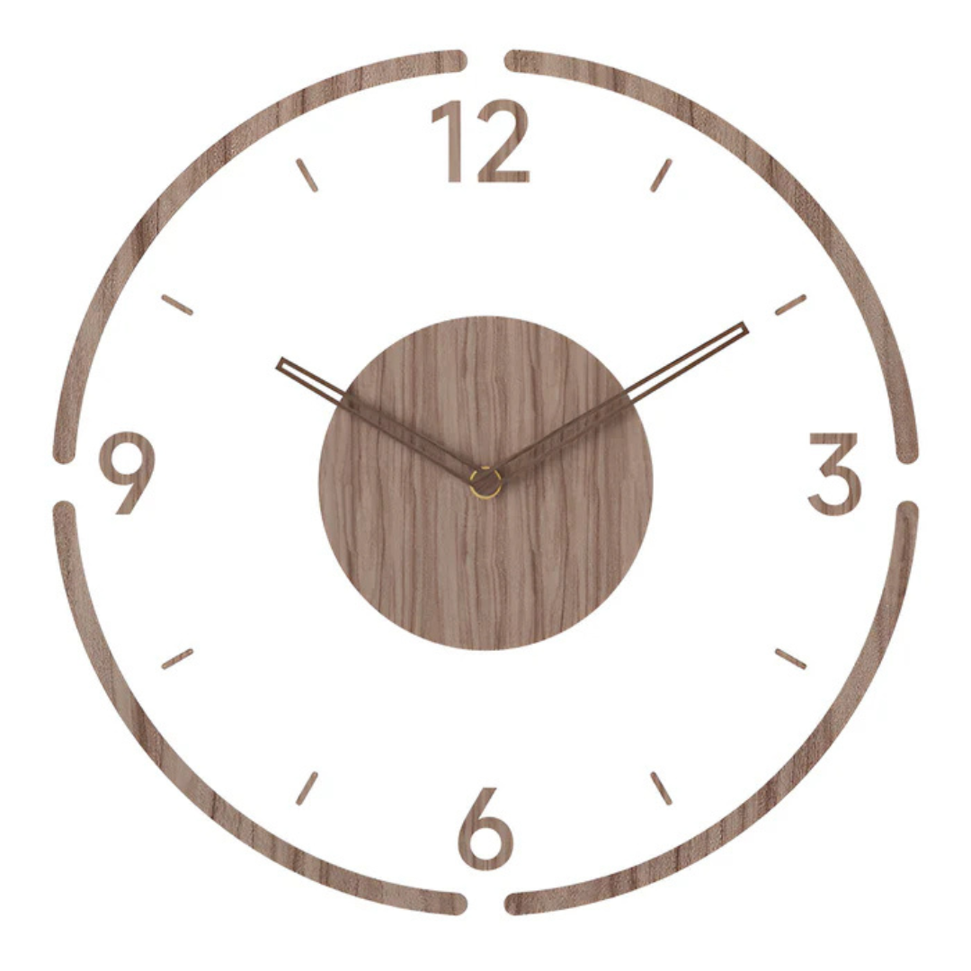 "Horloge murale design moderne en acrylique et bois, finition transparente, mécanisme quartz silencieux, 30 cm diamètre"