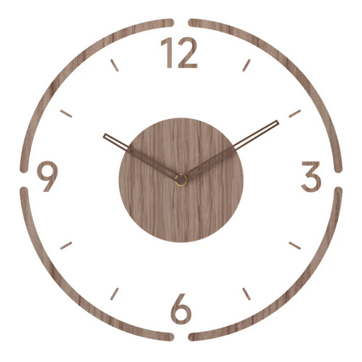 "Horloge murale design moderne en acrylique et bois, finition transparente, mécanisme quartz silencieux, 30 cm diamètre"