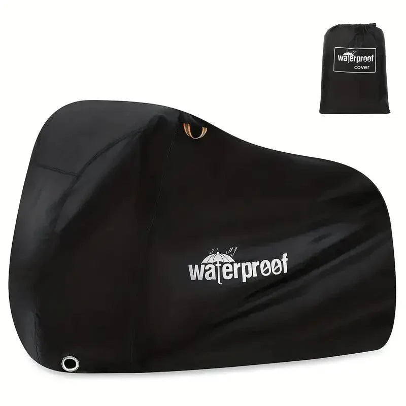 Housse de vélo imperméable 3 couches, anti-UV, protège vélo des intempéries avec sangles de fixation, vue sur vélo.