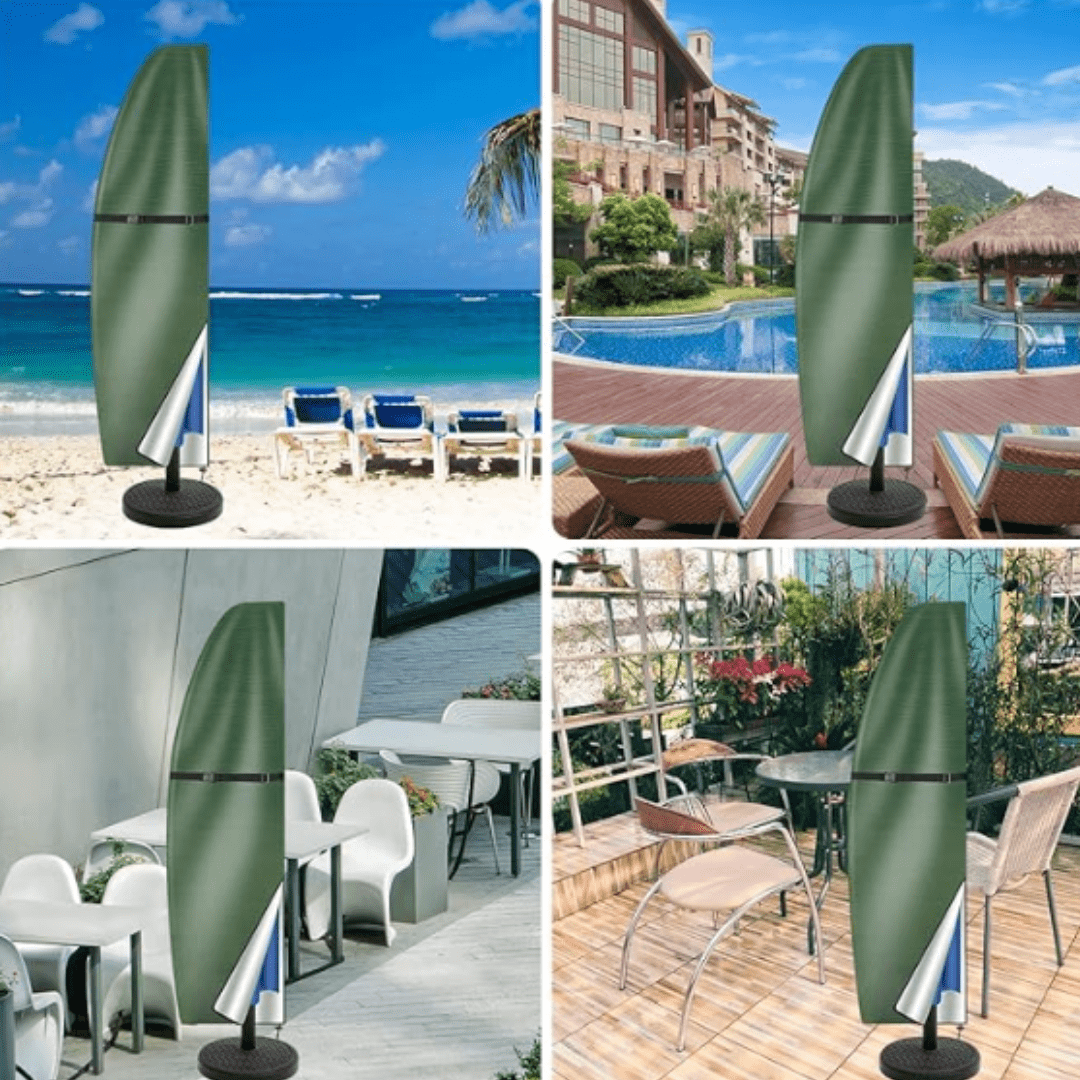 Housse parasol anti-UV, protection intégrale.  Tissu robuste, imperméable et résistant au vent.  Plusieurs tailles disponible