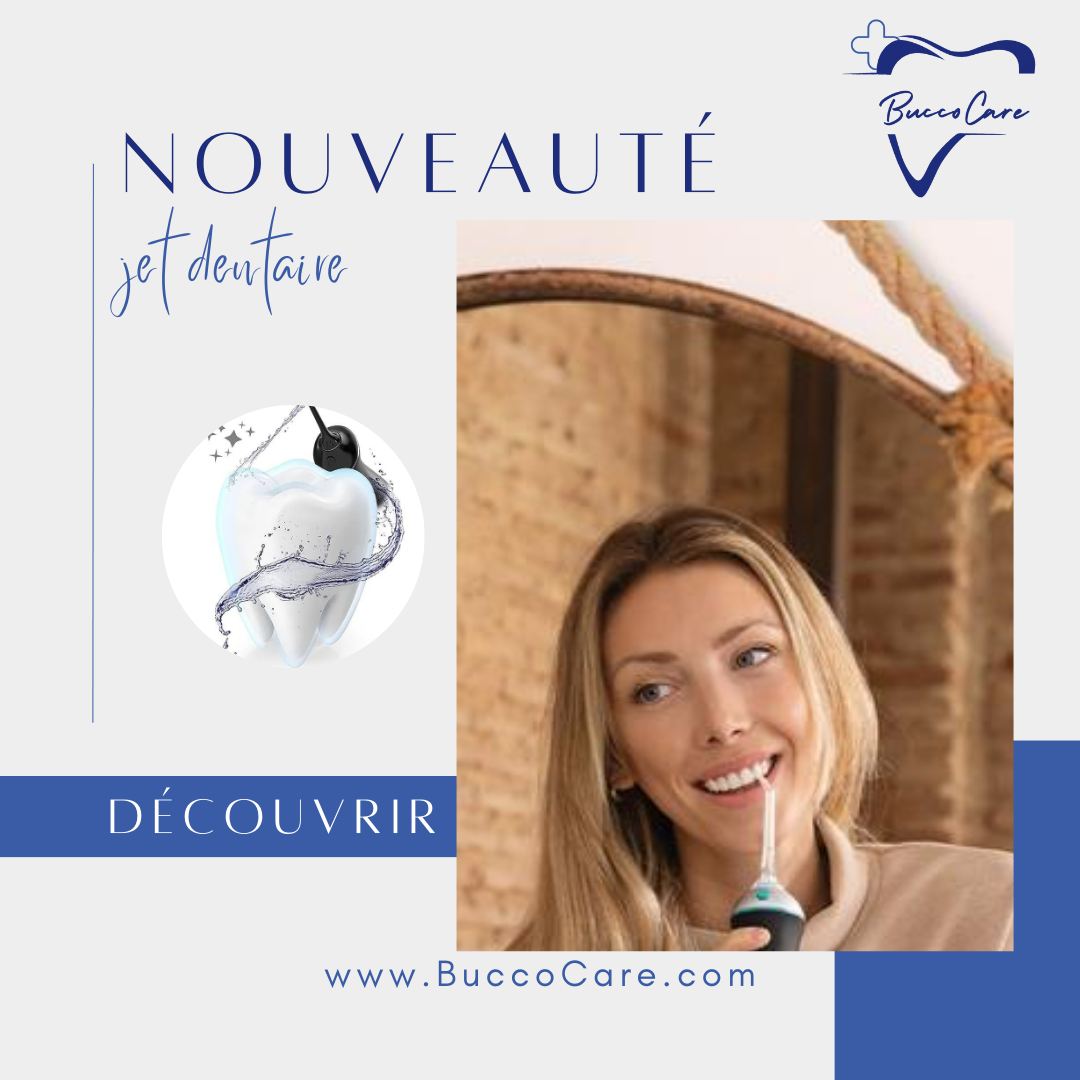 "Hydropulseur dentaire blanc sur fond, embout interchangeable, soin buccal optimal, hygiène quotidienne facile"