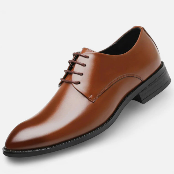 Chaussures Derby homme classiques en cuir marron, parfaites pour le bureau ou événements formels.