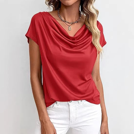 Top décontracté femme uni à manches courtes pour un confort élégant et facile à porter au quotidien. Style basique.