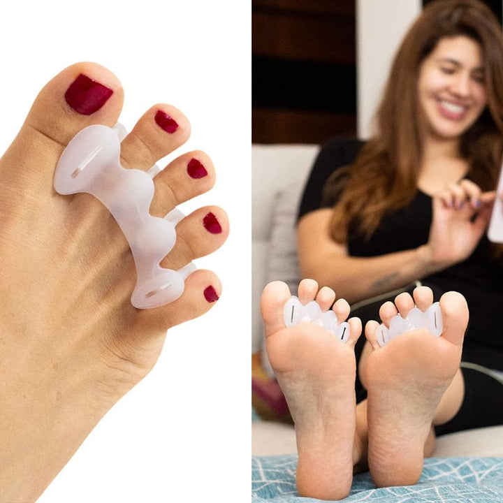 "Image d'un séparateur d'orteils en silicone souple pour soulagement et confort des pieds, idéal pour un usage quotidien."
