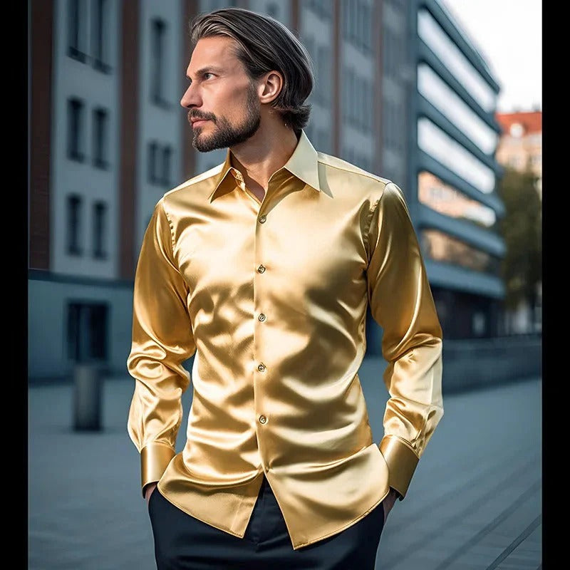 Chemise Homme Satin de Soie - Élégance Sophistiquée