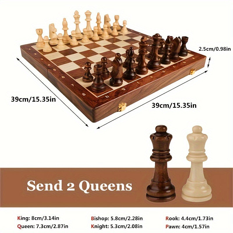 Pièces d'échecs sculptées en bois, marron et crème, prêtes pour une partie de stratégie intense. Cadeau idéal.