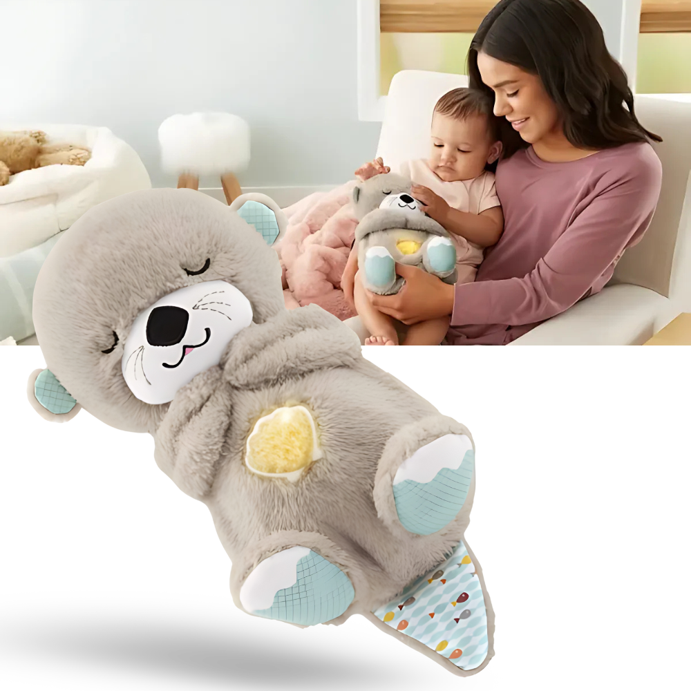 "Jolie peluche loutre apaisante imitant l'utérus, vibrations et sons doux pour bébé, matière hypoallergénique, 30cm."