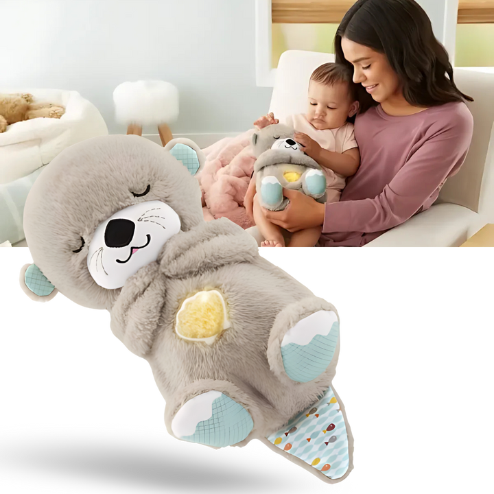 "Jolie peluche loutre apaisante imitant l'utérus, vibrations et sons doux pour bébé, matière hypoallergénique, 30cm."