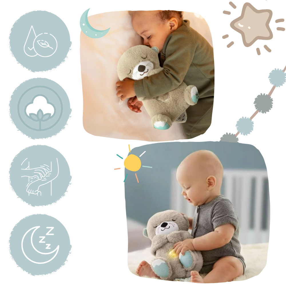 "Jolie peluche loutre apaisante imitant l'utérus, vibrations et sons doux pour bébé, matière hypoallergénique, 30cm."