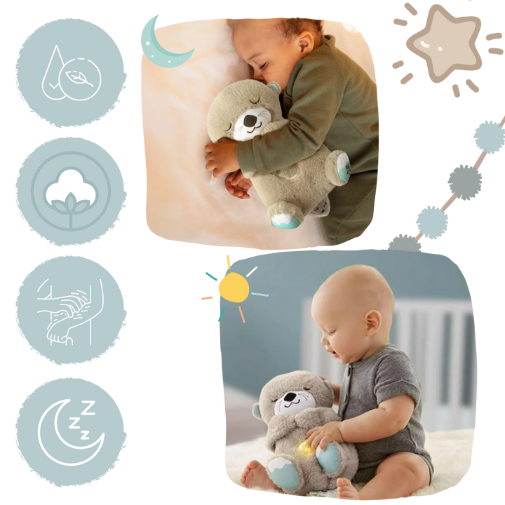 "Jolie peluche loutre apaisante imitant l'utérus, vibrations et sons doux pour bébé, matière hypoallergénique, 30cm."