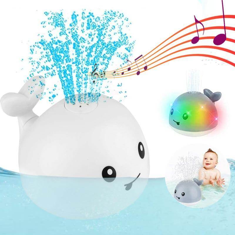 Jouet bain bébé: baleine avec jet d'eau LED.  Amusant et coloré.