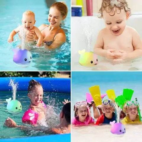 Jouet bain bébé: baleine avec jet d'eau LED.  Amusant et coloré.