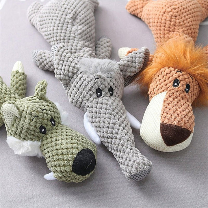 Jouet chien robuste, lion, loup ou éléphant.  Durable, pour mâcher,  entretien dentaire.