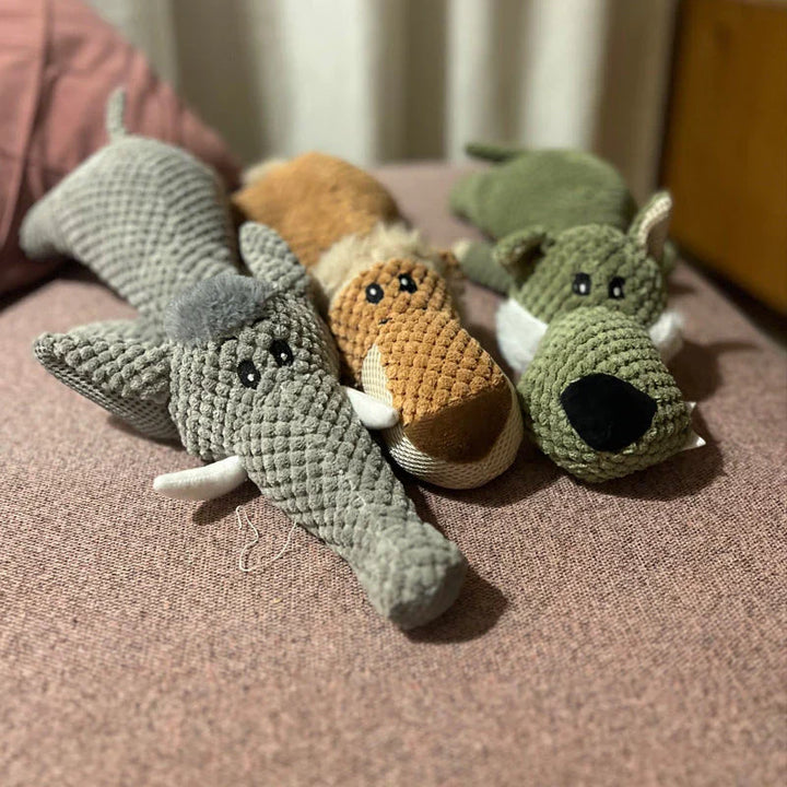 Jouet chien robuste, lion, loup ou éléphant.  Durable, pour mâcher,  entretien dentaire.